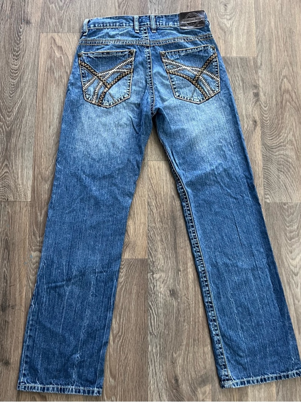 Y2K Classic Straight Leg Blue Denim Jeans with Embroidered Back Pockets/A296